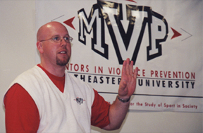 MVP's Jeff O'Brien in front of MVP banner